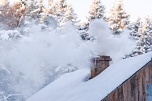 snowy roof and chimney